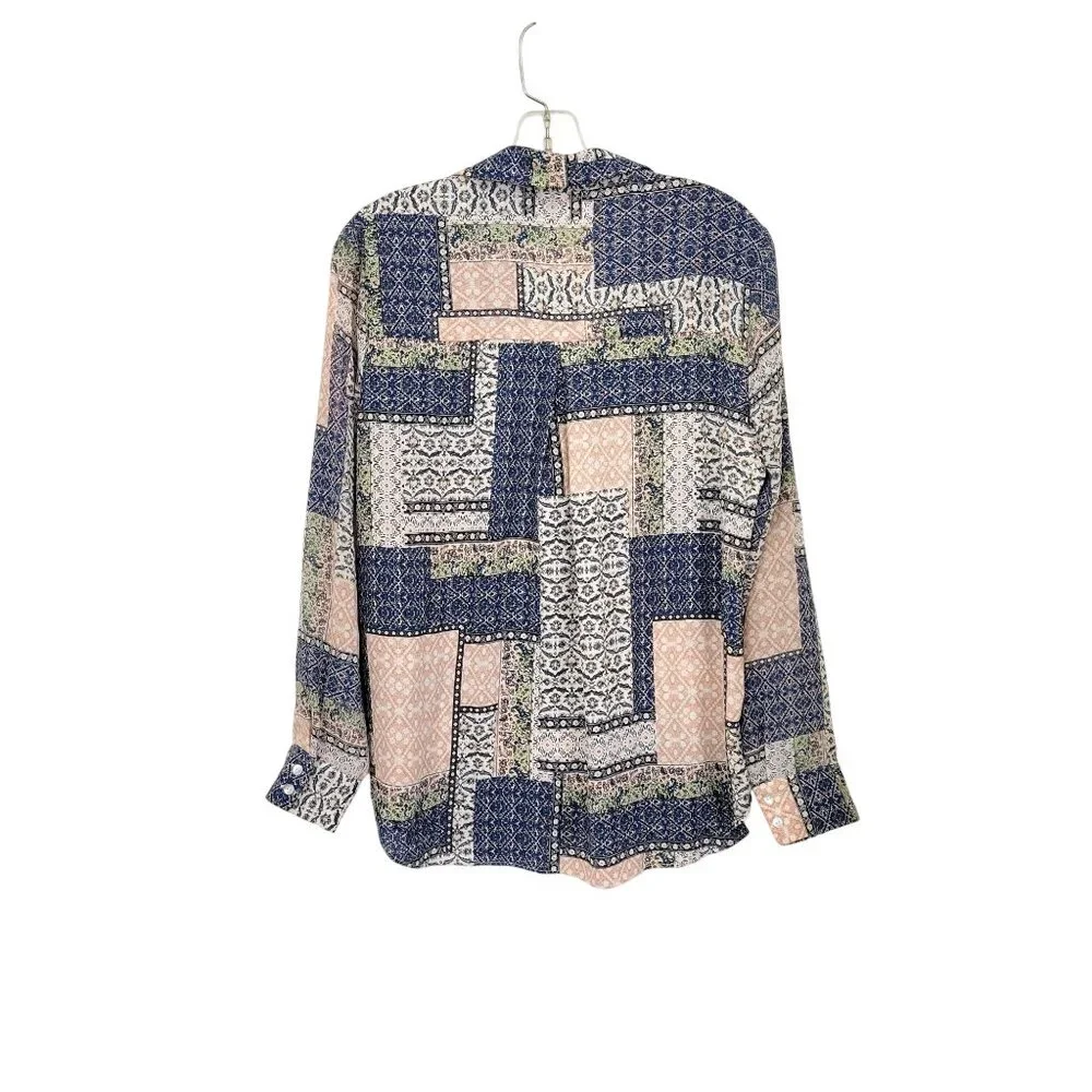 Rose+Olive Womens Patchwork Button-Up Shirt M Multicolor - Picture 2 of 3